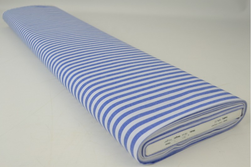Boerenbont katoen streepjes 6.5mm blauw, rol