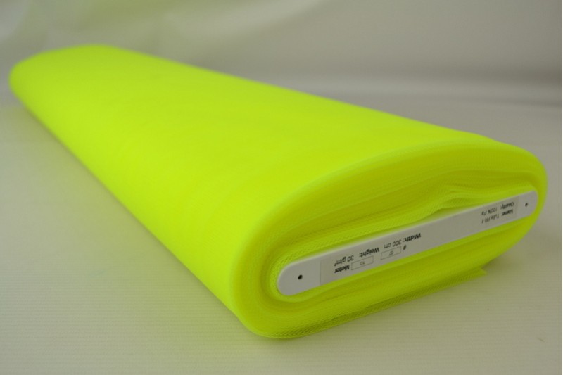 Brandvertragende tule 300 cm breed fluor geel, rol