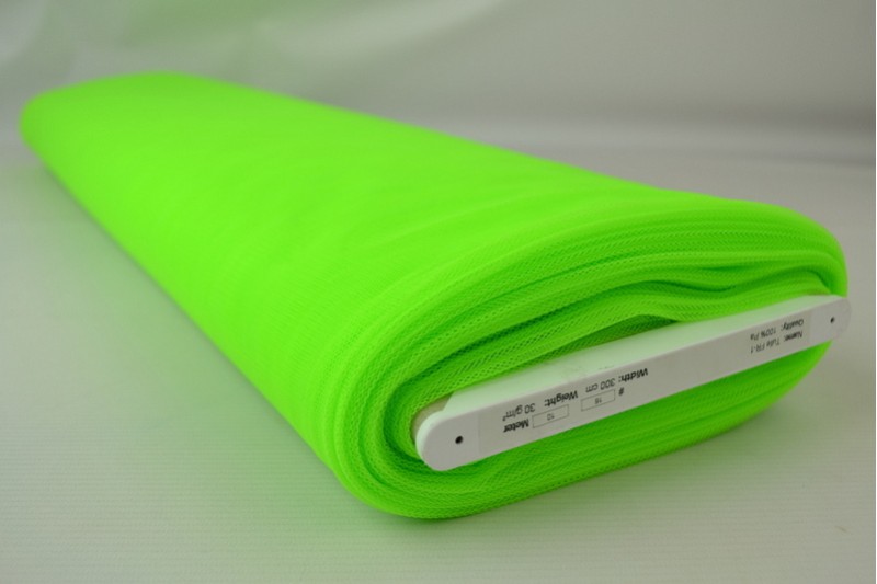 Brandvertragende tule 300 cm breed fluor groen, rol