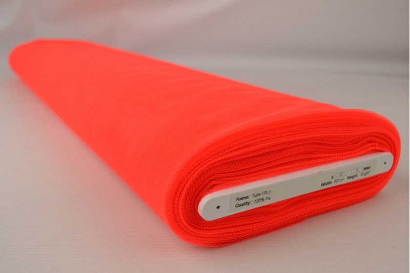 Brandvertragende tule 300 cm breed fluor oranje, rol