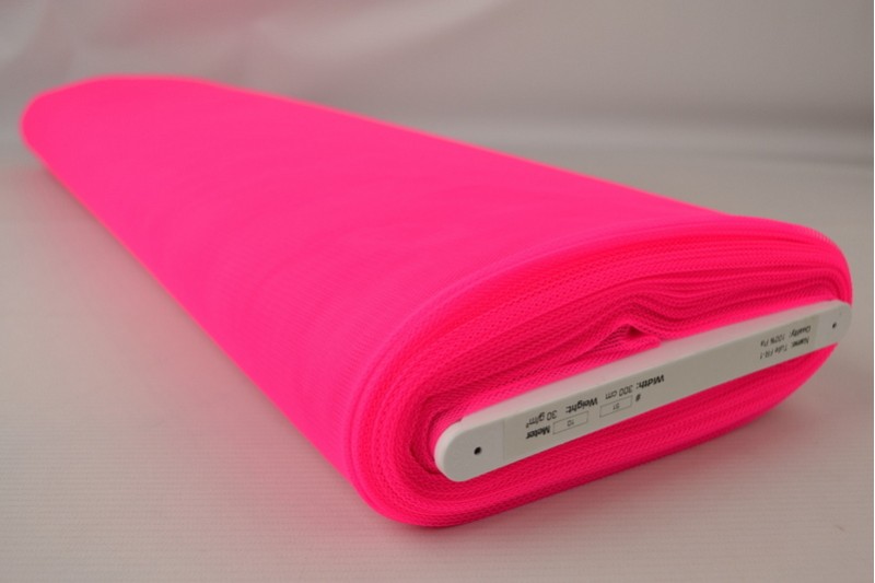 Brandvertragende tule 300 cm breed fluor roze, rol