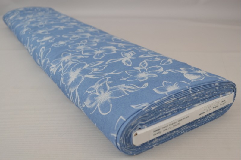 Denim chambray gewassen prints Print 18-01, rol