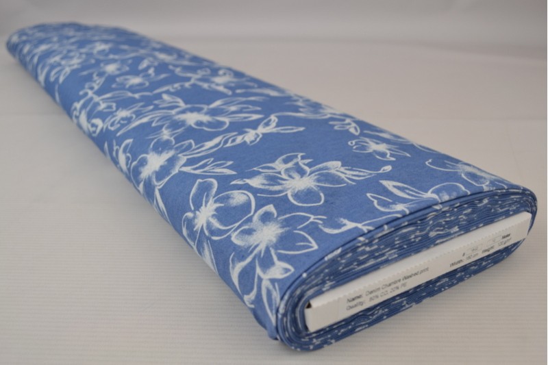 Denim chambray gewassen prints Print 18-02, rol