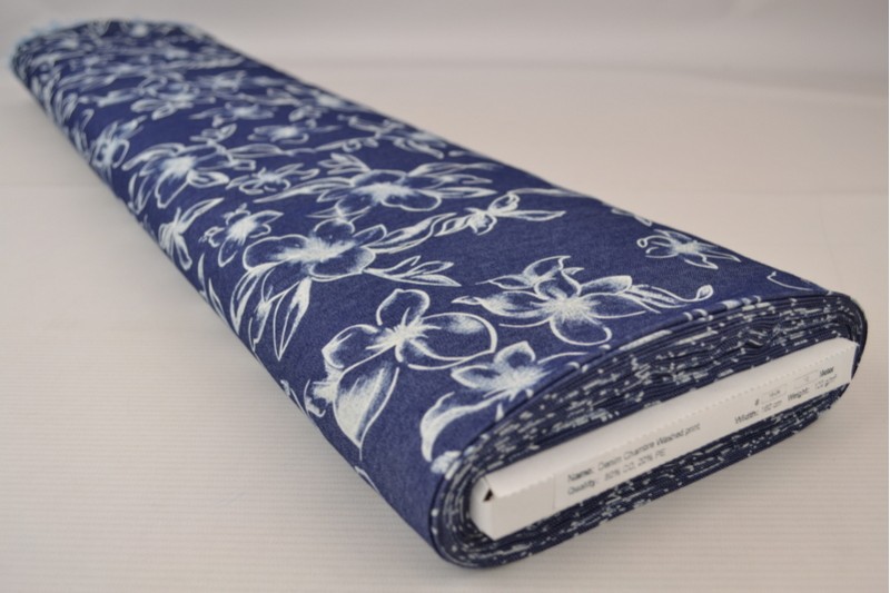 Denim chambray gewassen prints Print 18-04, rol
