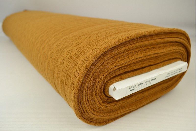 Jacquard gebreid kabel donker okergeel, rol