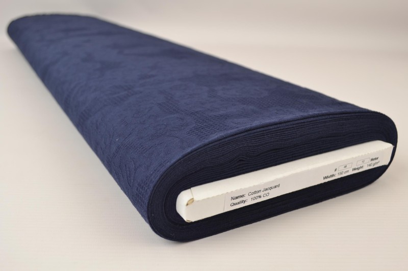 Katoen jacquard navy blauw, rolweergave