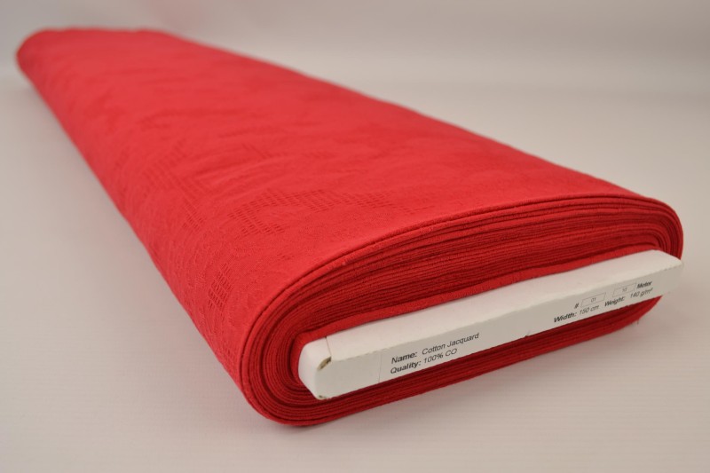 Katoen jacquard rood, rolweergave