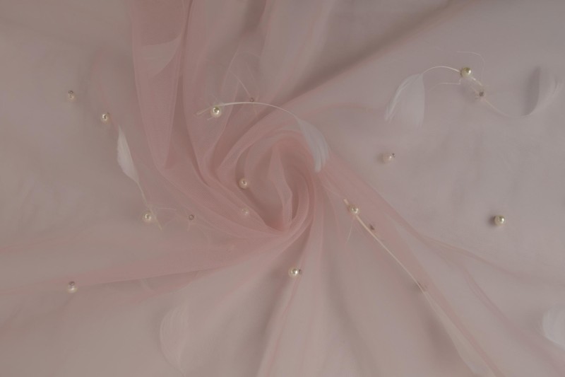 Mesh feather & pearls oud roze