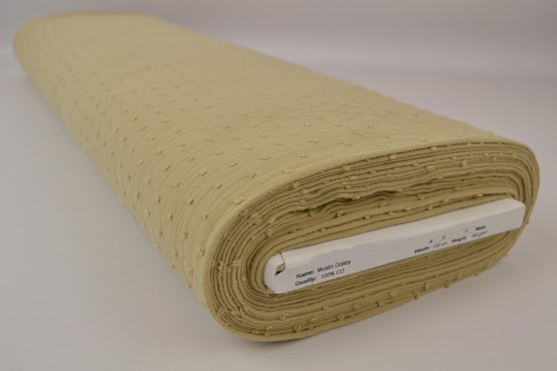 Mousseline dobby beige, rolweergave