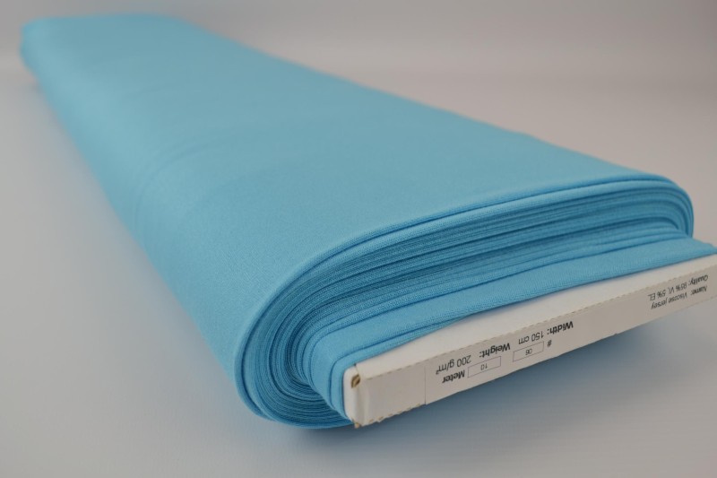 Viscose tricot aqua blauw, rol